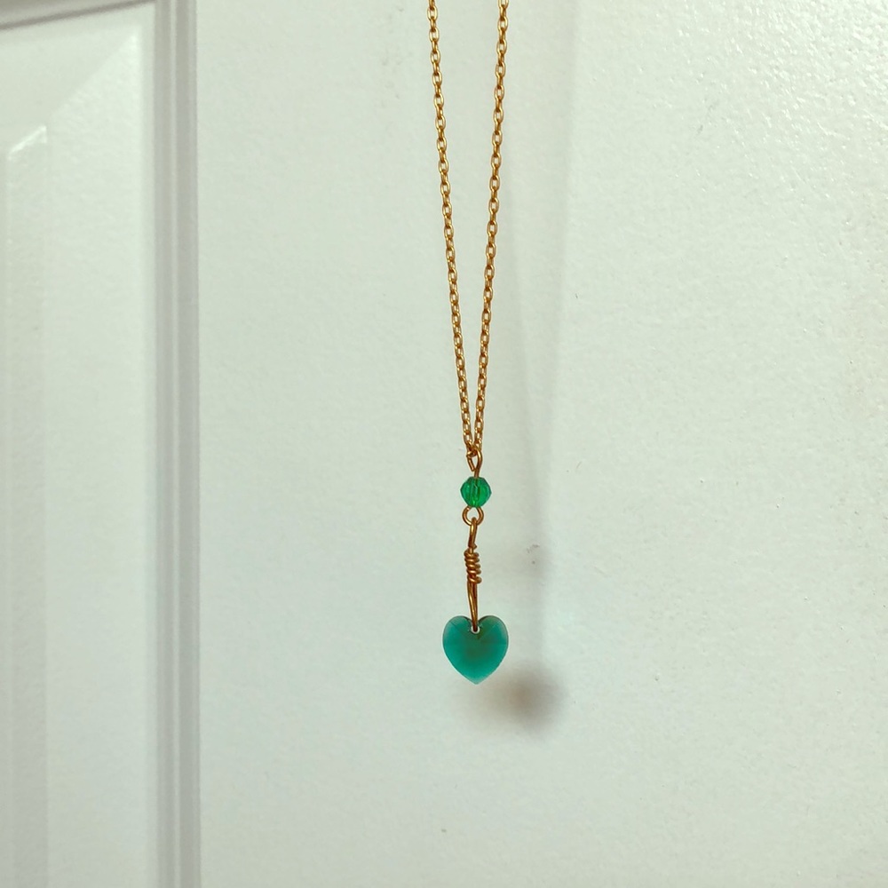 Gold and green heart necklace